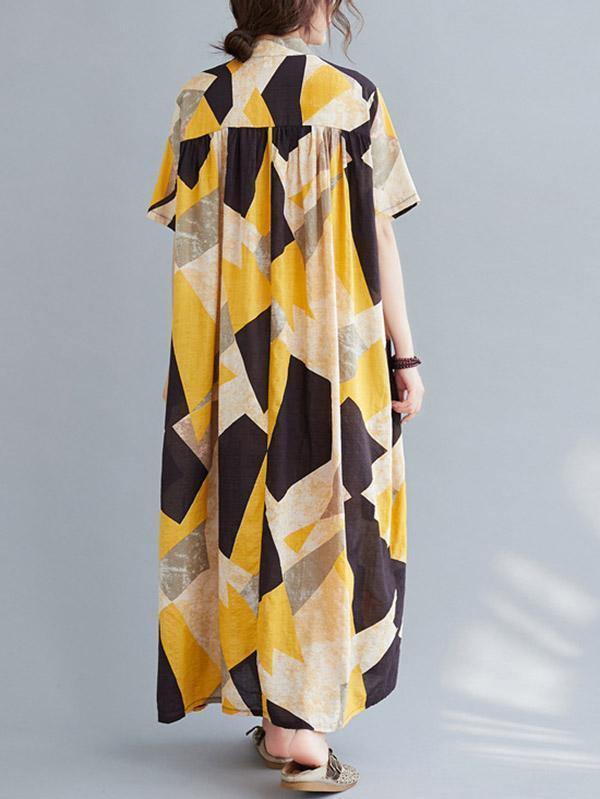 Printed Stand Collar Long Dress-STYLEGOING