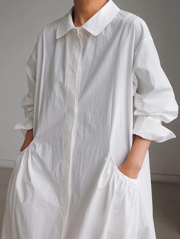 Urban White Lapel Long Shirt Dress-STYLEGOING