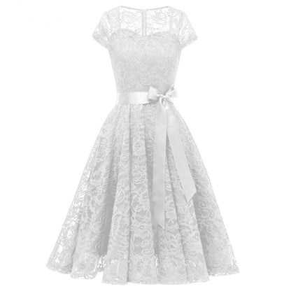 Elegant Short Sleeves Midi Lace Dresses