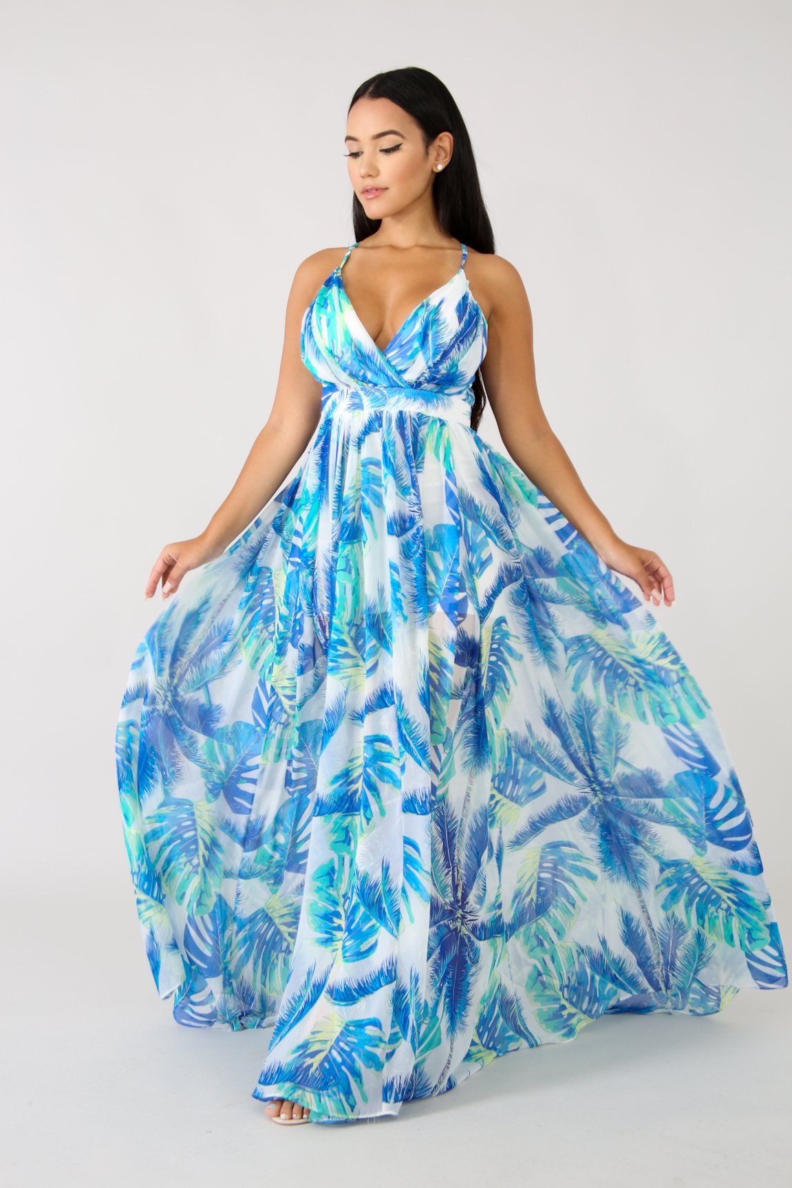 Summer Chiffon Deep V Neck Long Dresses