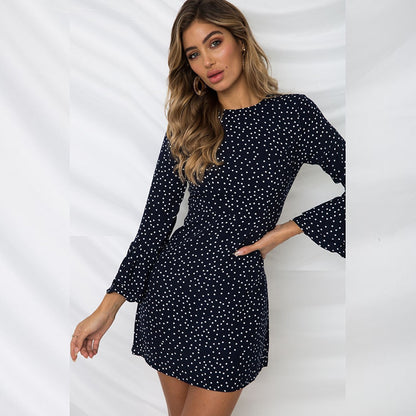Casual Polk Dot Print Long Sleeves Short Dresses