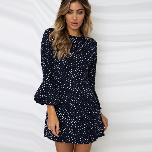 Casual Polk Dot Print Long Sleeves Short Dresses
