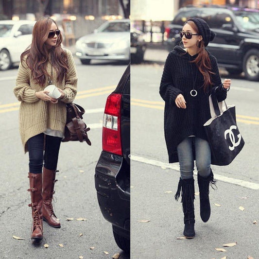 Women Irregular Long Loose Knitting Sweaters-STYLEGOING