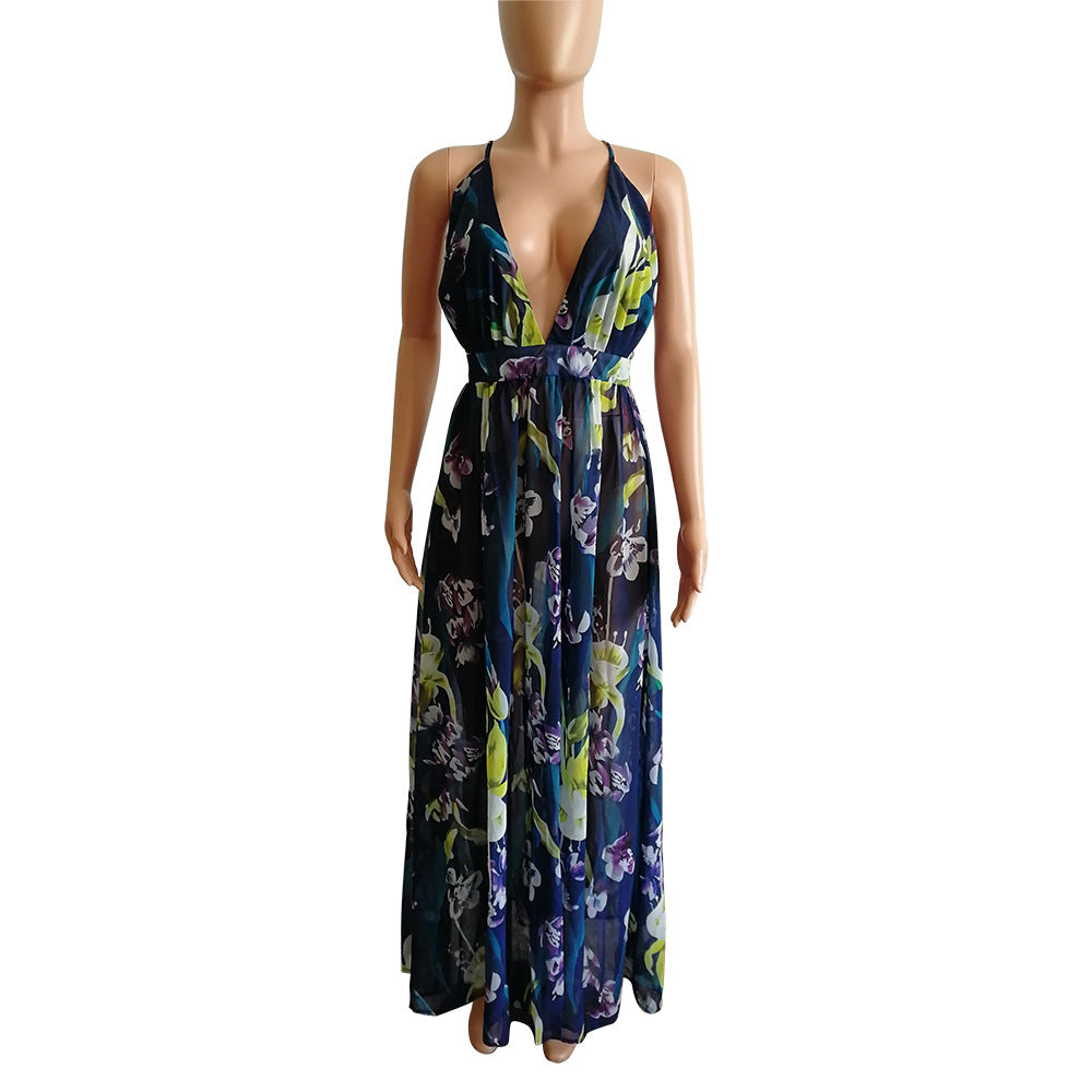 Summer Chiffon Deep V Neck Long Dresses
