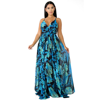 Summer Chiffon Deep V Neck Long Dresses