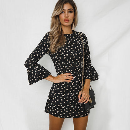 Casual Polk Dot Print Long Sleeves Short Dresses