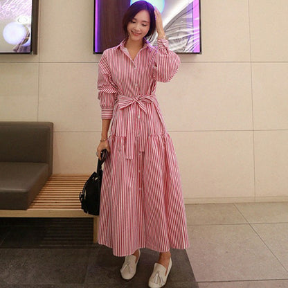 Casual Striped Long Shirt Dresses for Women