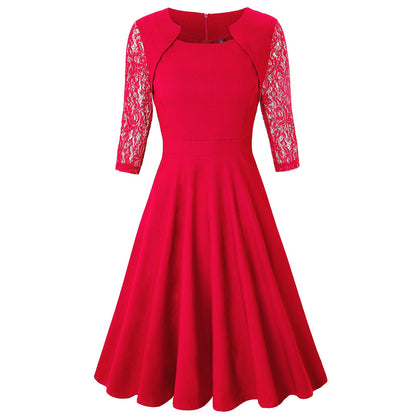 Elegant Vintage Square Neck Lace Short Dresses-STYLEGOING