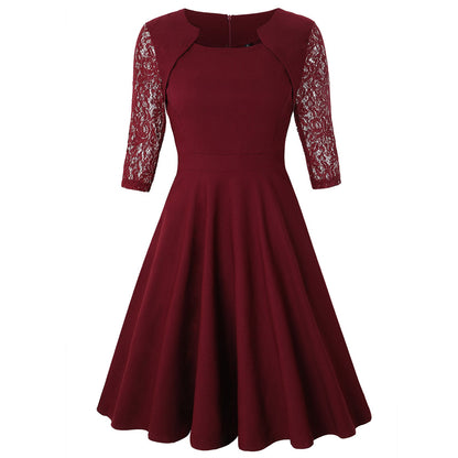 Elegant Vintage Square Neck Lace Short Dresses-STYLEGOING