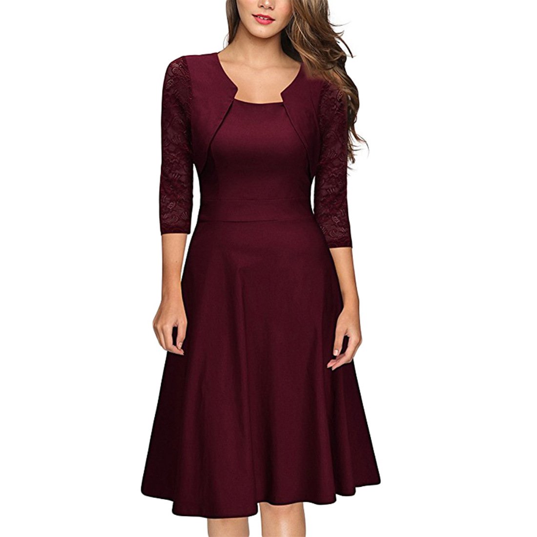 Elegant Vintage Square Neck Lace Short Dresses-STYLEGOING