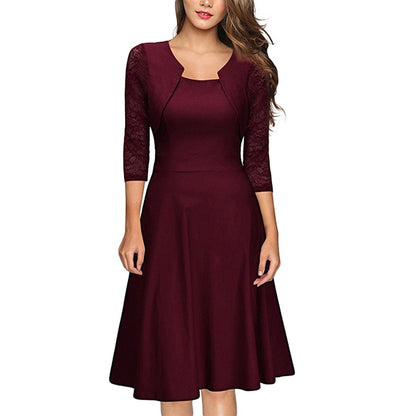 Elegant Vintage Square Neck Lace Short Dresses-STYLEGOING