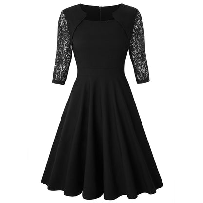 Elegant Vintage Square Neck Lace Short Dresses-STYLEGOING
