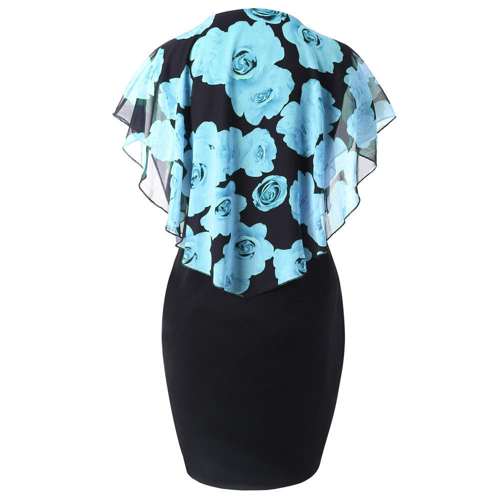 Sexy Rose Print Plus Sizes Bodycon Mini Dresses