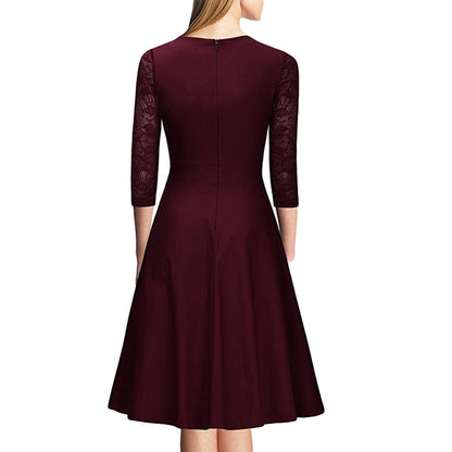 Elegant Vintage Square Neck Lace Short Dresses-STYLEGOING