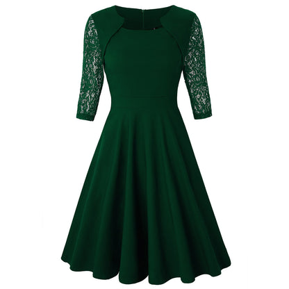 Elegant Vintage Square Neck Lace Short Dresses-STYLEGOING