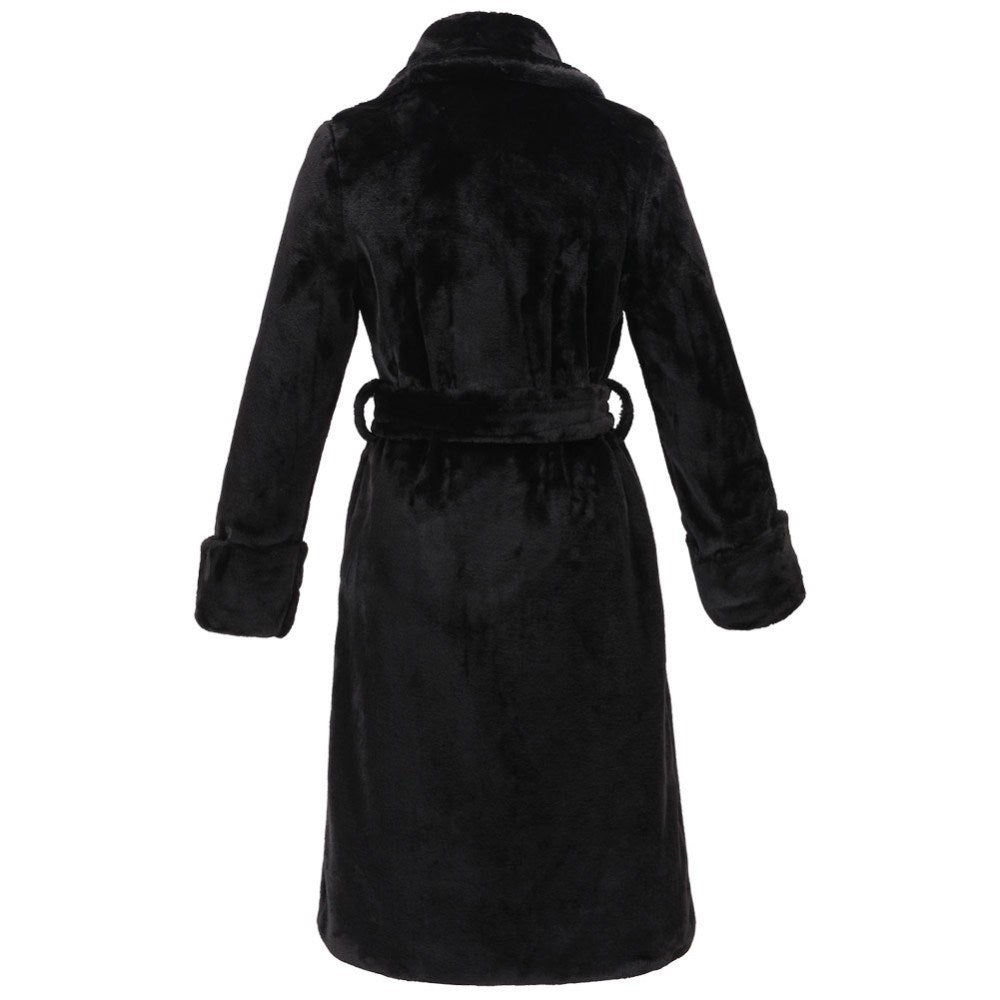 Black Artificial Fur Women Long Trenchcoats for Winter
