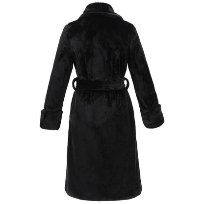 Black Artificial Fur Women Long Trenchcoats for Winter