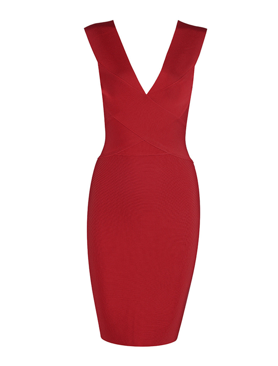 Sexy Deep V Neck Bandage Sheath Sleeveless Party Dresses