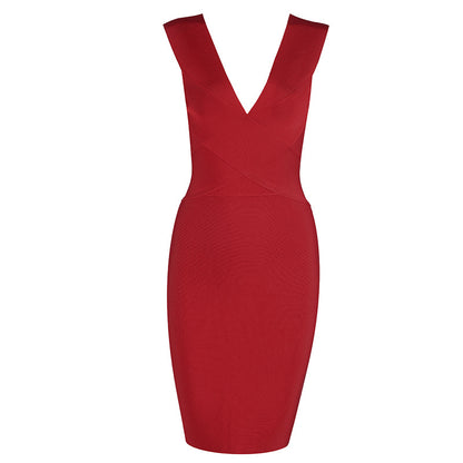 Sexy Deep V Neck Bandage Sheath Sleeveless Party Dresses
