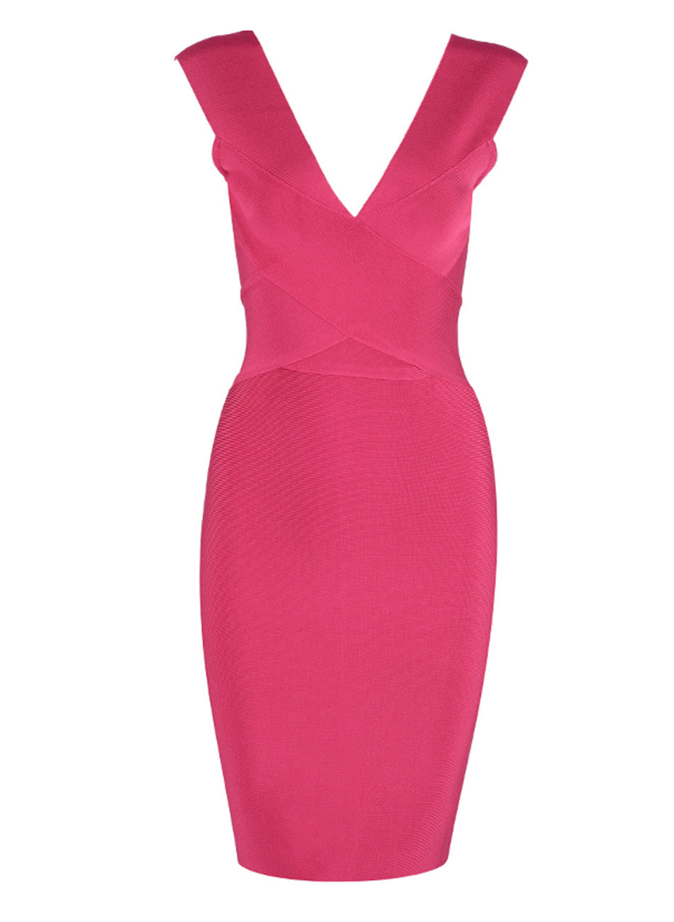Sexy Deep V Neck Bandage Sheath Sleeveless Party Dresses