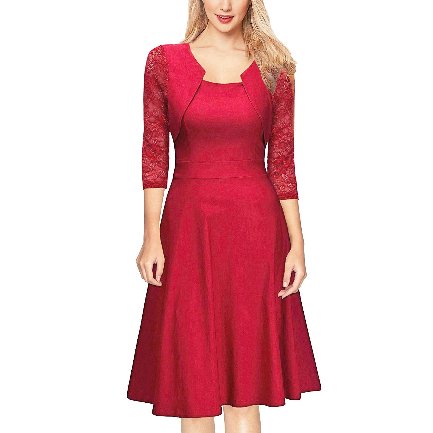 Elegant Vintage Square Neck Lace Short Dresses-STYLEGOING