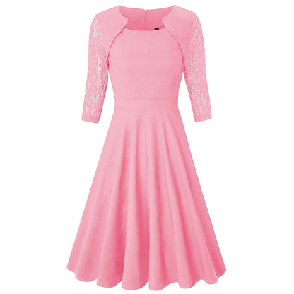 Elegant Vintage Square Neck Lace Short Dresses-STYLEGOING