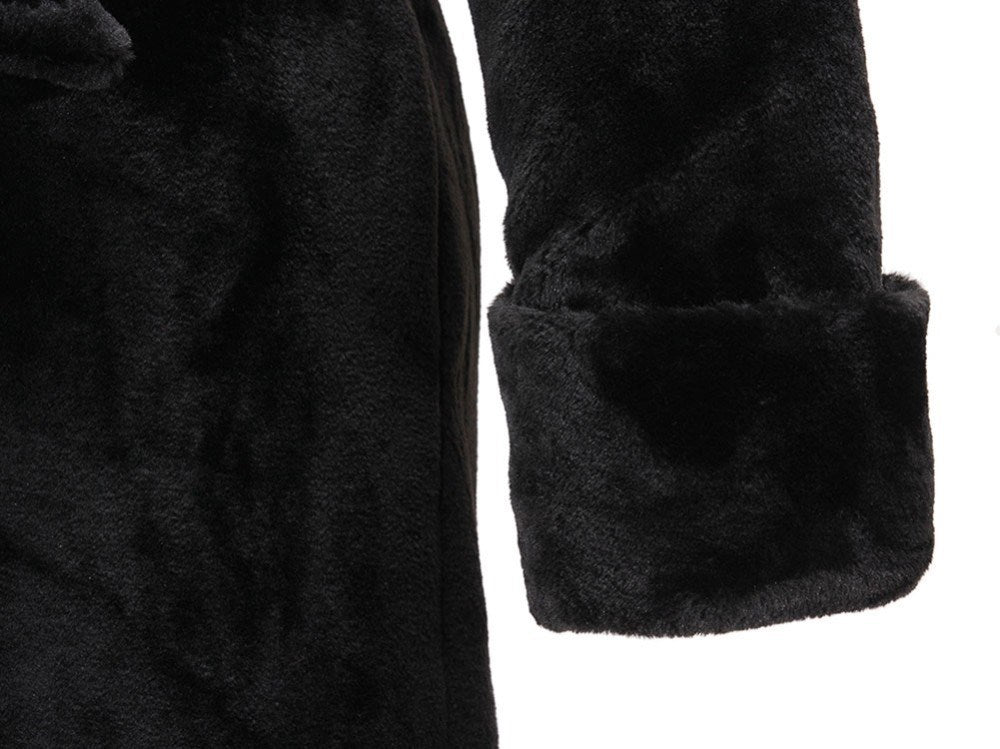 Black Artificial Fur Women Long Trenchcoats for Winter