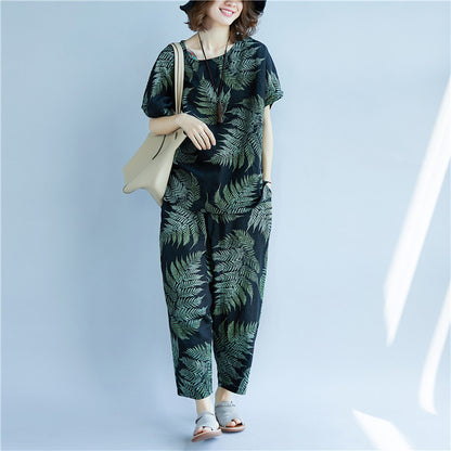 Summer Linen Short Sleeves T Shirts and Pants 2pcs/Set