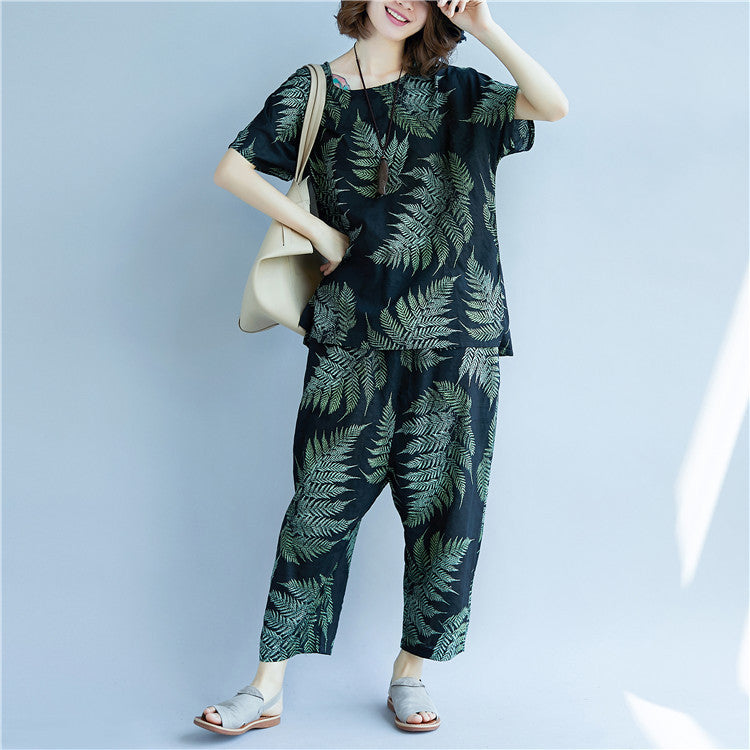 Summer Linen Short Sleeves T Shirts and Pants 2pcs/Set