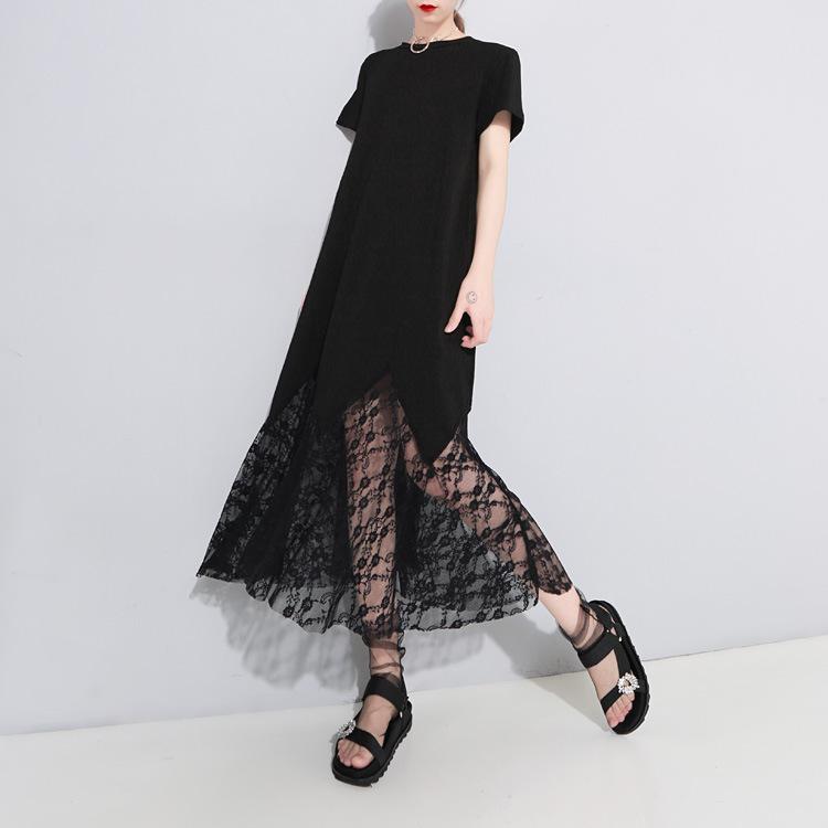 Women Hollow Out Angel Wings Lace Short Sleeves Dresses