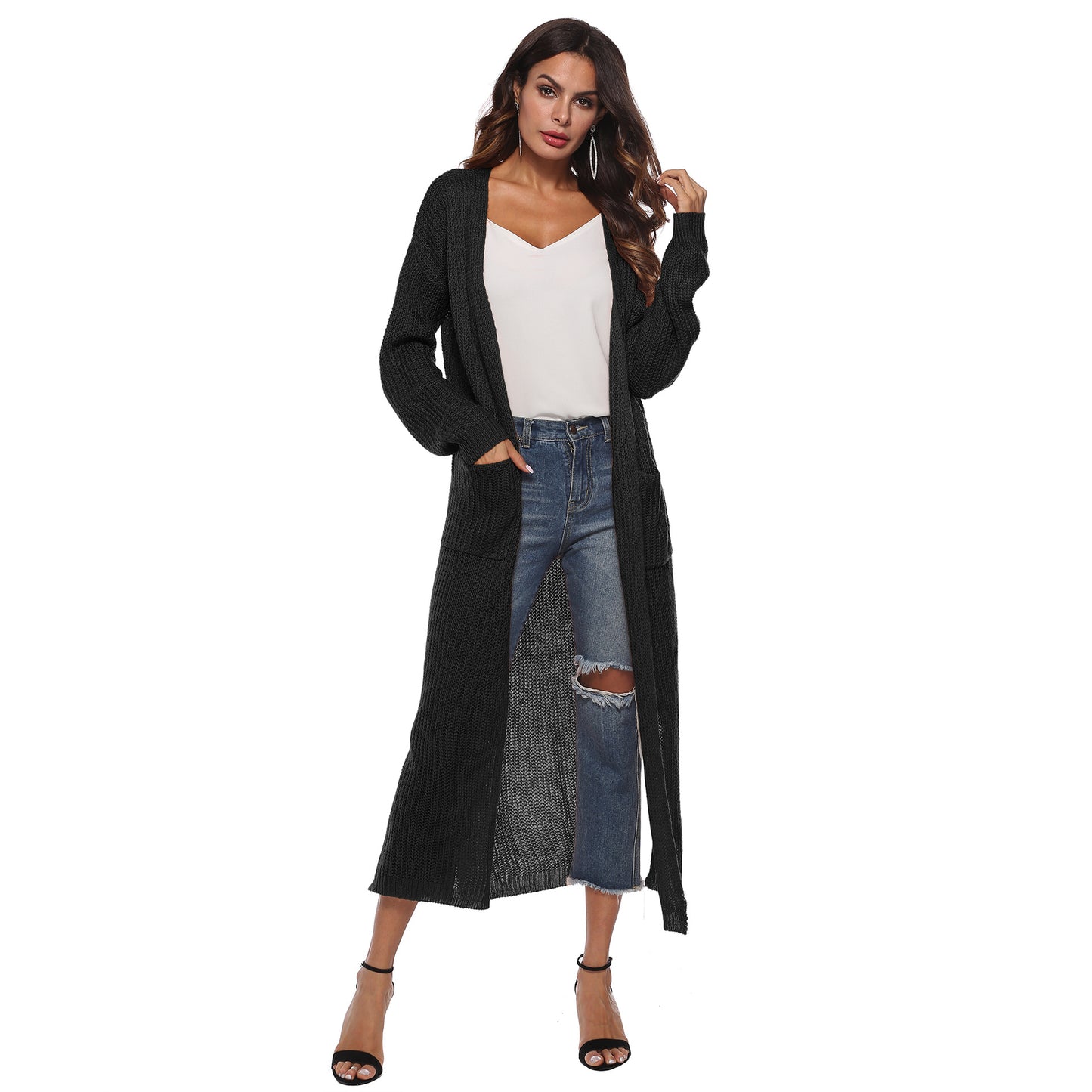 Casual Women Knitting Cardigan Overcoat with Pocket