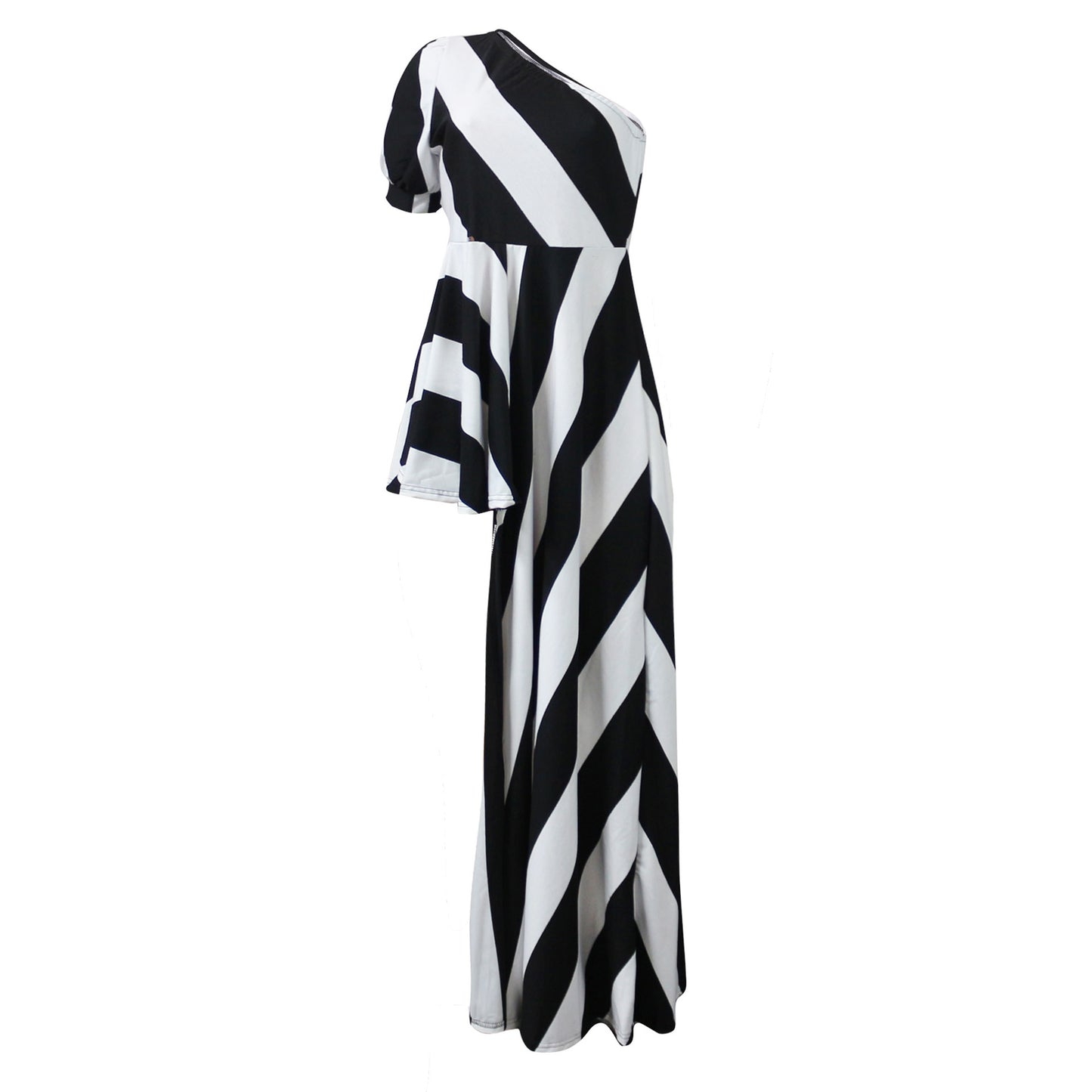 Sexy One Shoulder Striped Women Long Shirt Dresses
