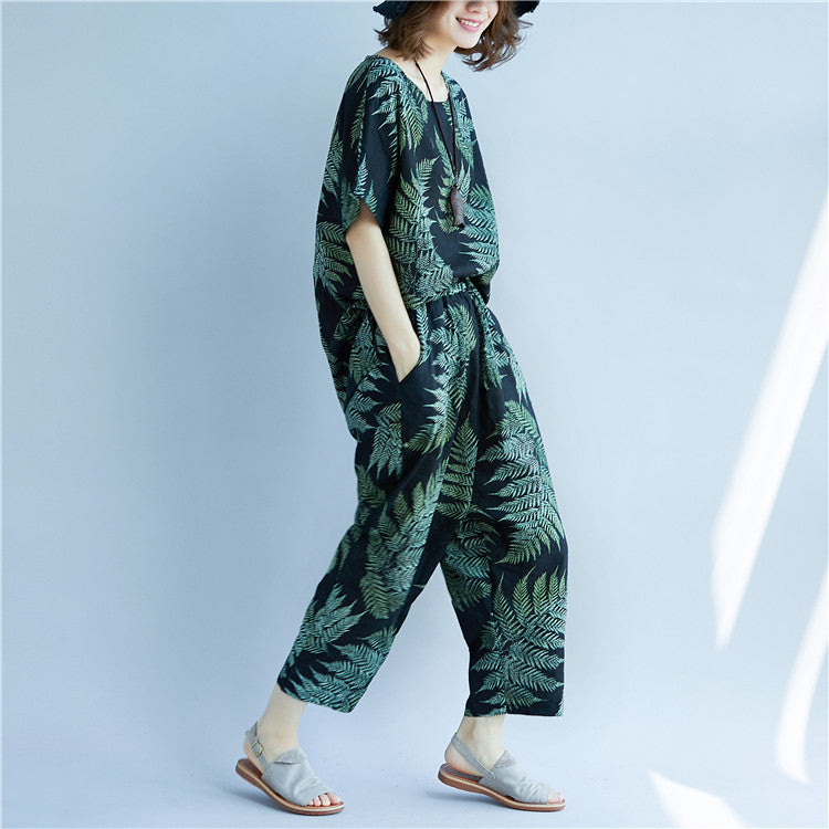 Summer Linen Short Sleeves T Shirts and Pants 2pcs/Set