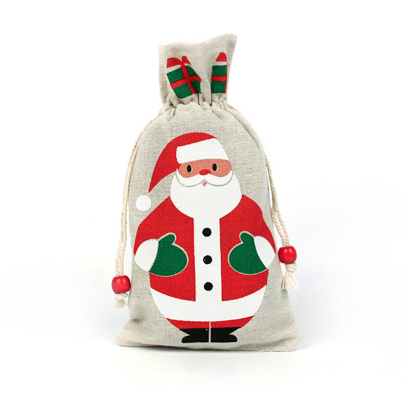 Merry Christmas Linen Strawing Storage Gift Bags