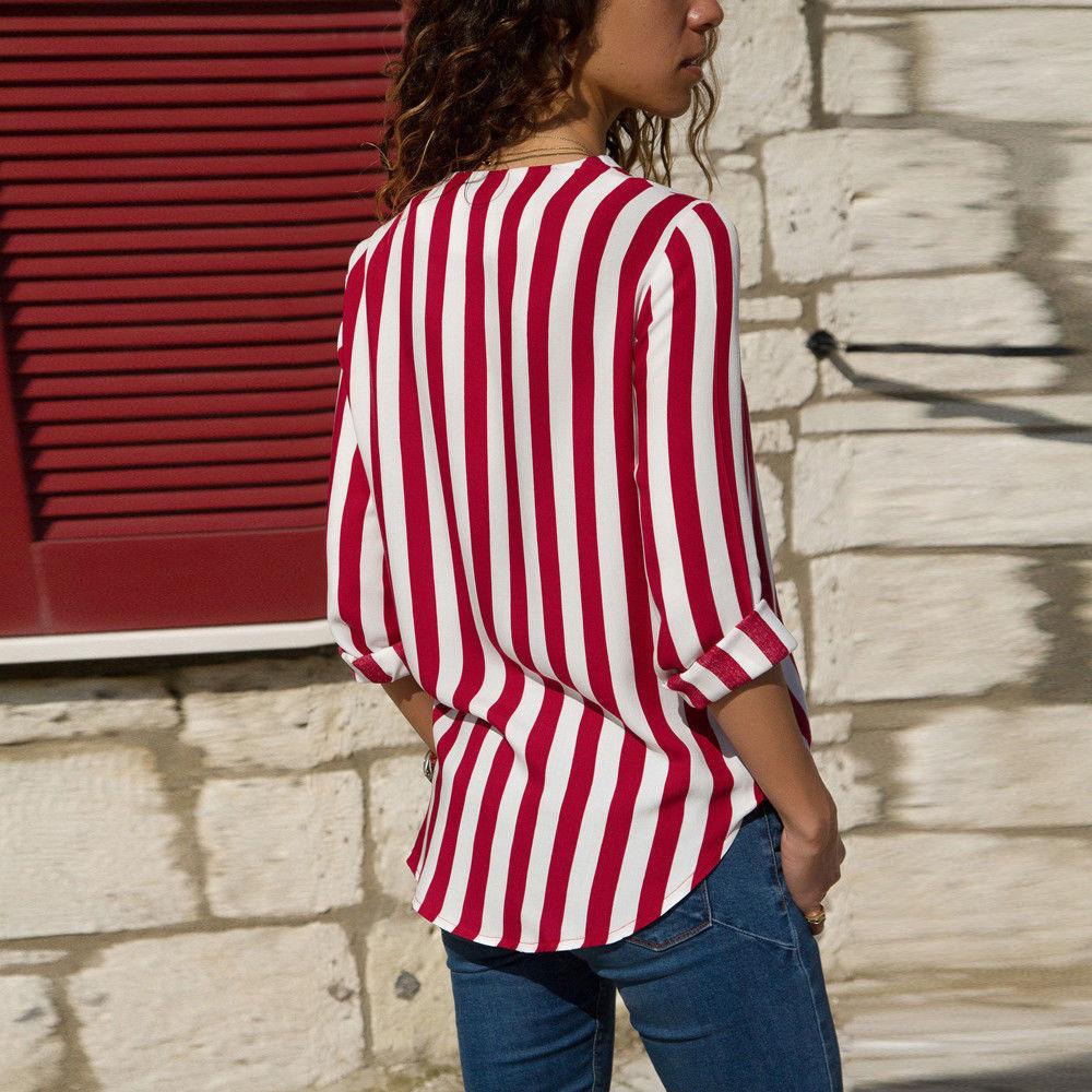 Women Long Sleeves V Neck Shirt Blouses-STYLEGOING