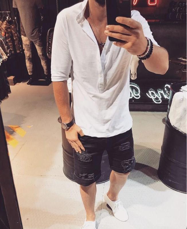 Men Half Sleeves Turnover Collar Fall Shirts-STYLEGOING