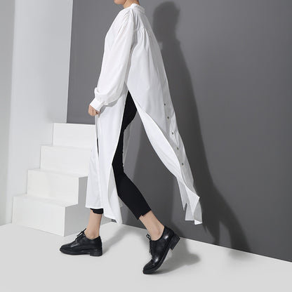 White Simple Fashion Fall Long Shirt Dresses