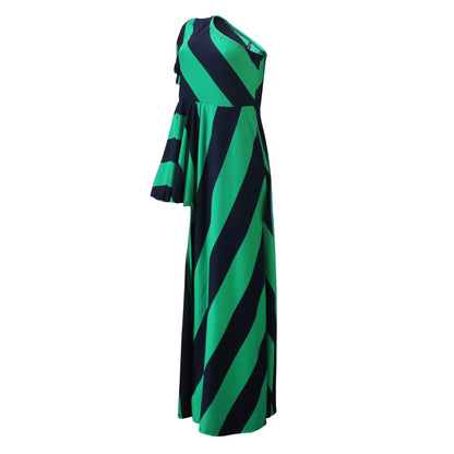 Sexy One Shoulder Striped Women Long Shirt Dresses