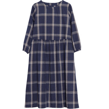 Vintage Linen Plaid Women Plus Sizes Long Dresses