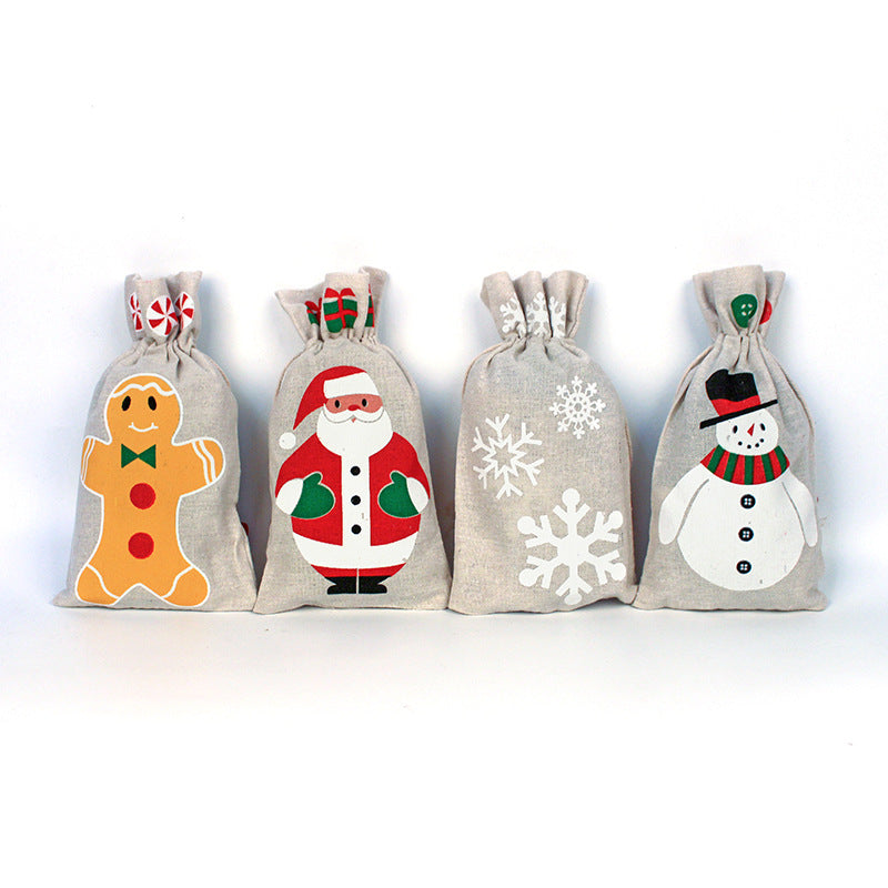 Merry Christmas Linen Strawing Storage Gift Bags