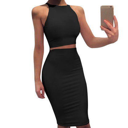 Sexy Round Neck Two Pieces Bodycon Dresses-STYLEGOING