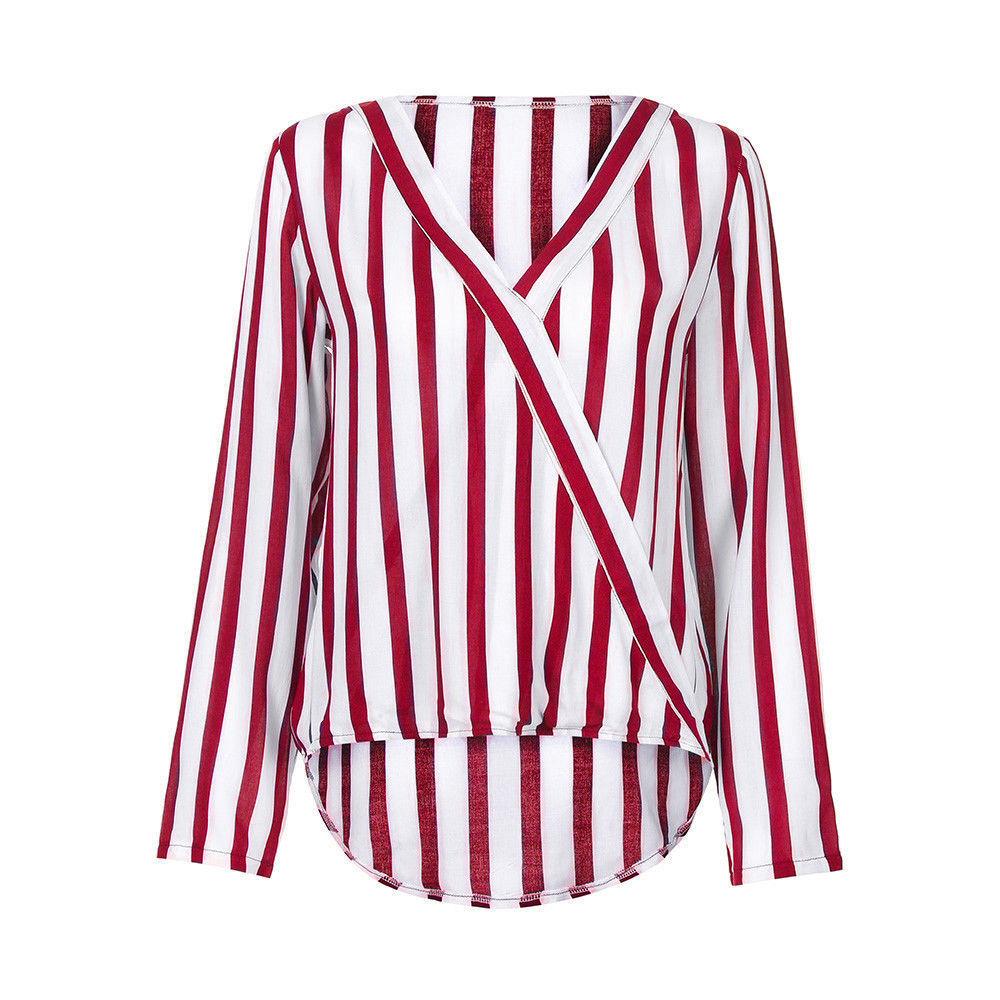 Women Long Sleeves V Neck Shirt Blouses-STYLEGOING