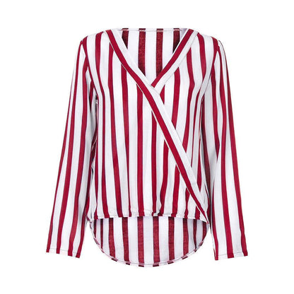 Women Long Sleeves V Neck Shirt Blouses-STYLEGOING