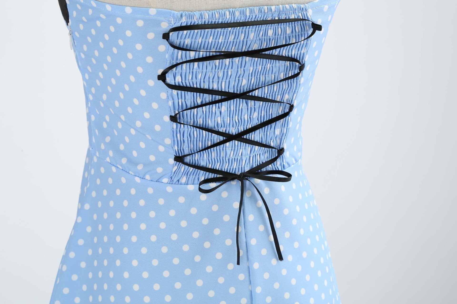Summer Halter Dot Print Strapless Retro Dresses-STYLEGOING