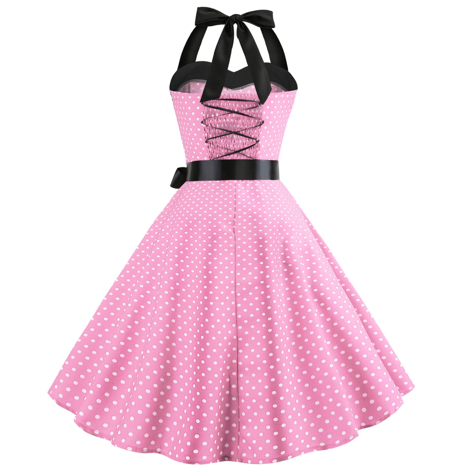 Summer Halter Dot Print Strapless Retro Dresses-STYLEGOING