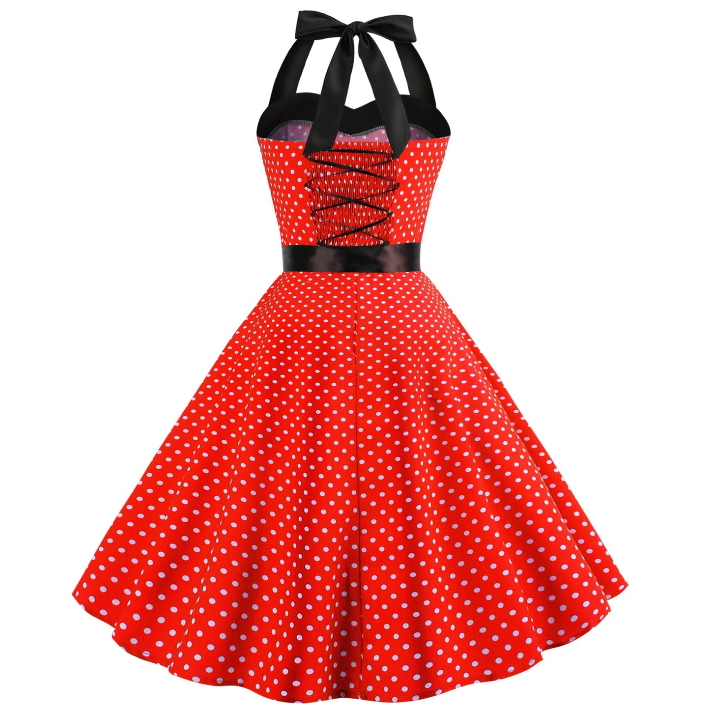 Summer Halter Dot Print Strapless Retro Dresses-STYLEGOING