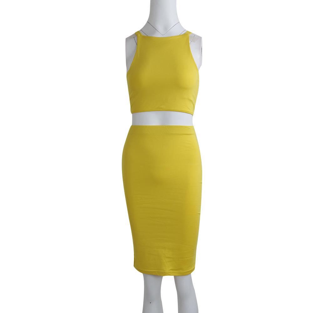 Sexy Round Neck Two Pieces Bodycon Dresses-STYLEGOING