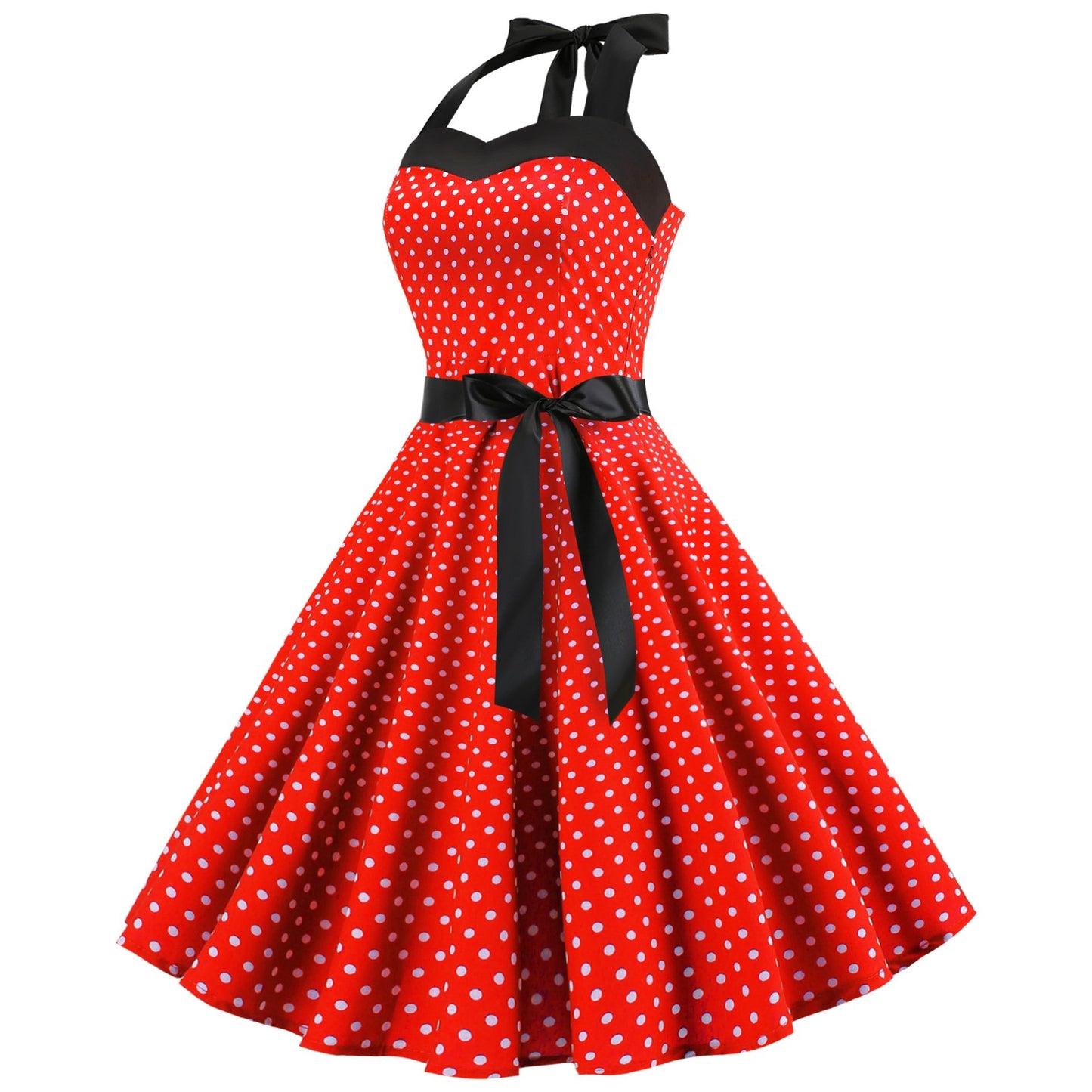 Summer Halter Dot Print Strapless Retro Dresses-STYLEGOING