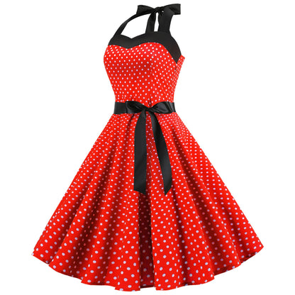 Summer Halter Dot Print Strapless Retro Dresses-STYLEGOING