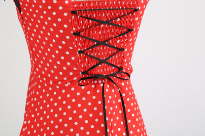 Summer Halter Dot Print Strapless Retro Dresses-STYLEGOING